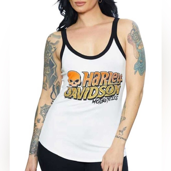 Harley-Davidson® Go Harley Go Sleeveless White Scoop Neck Bling Tank Medium - Picture 1 of 6